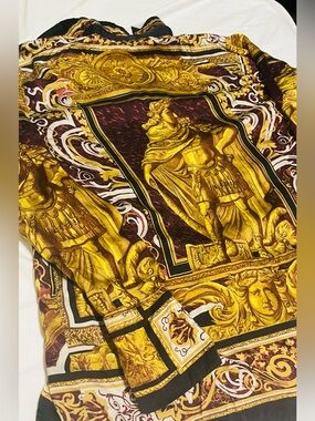 Vintage Baroque Print silk Shirt in Gold and Burgundy